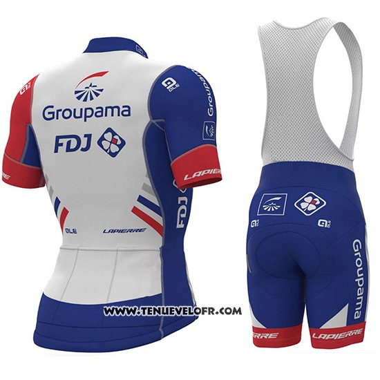 2018 Maillot Ciclismo Groupama FDJ Prs Blanc et Bleu Manches Courtes et Cuissard